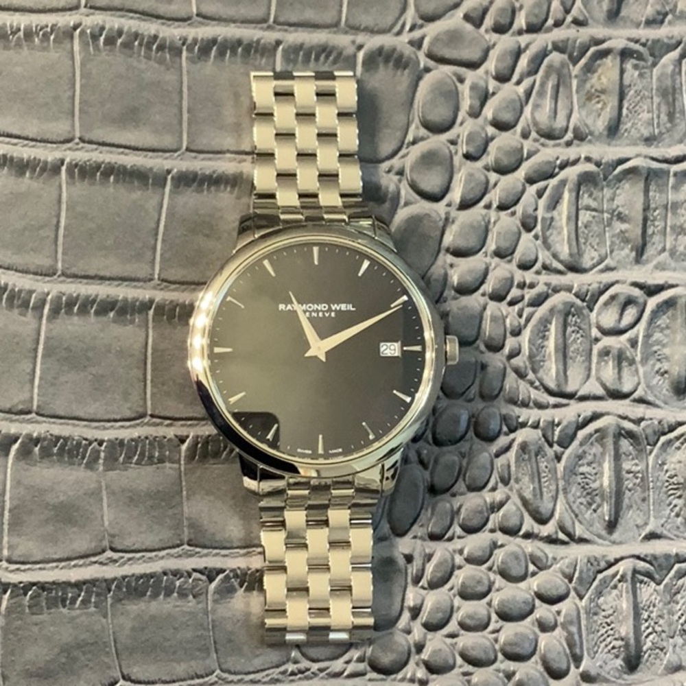 Raymond Weil toccata black dial steel bracelet mens watch